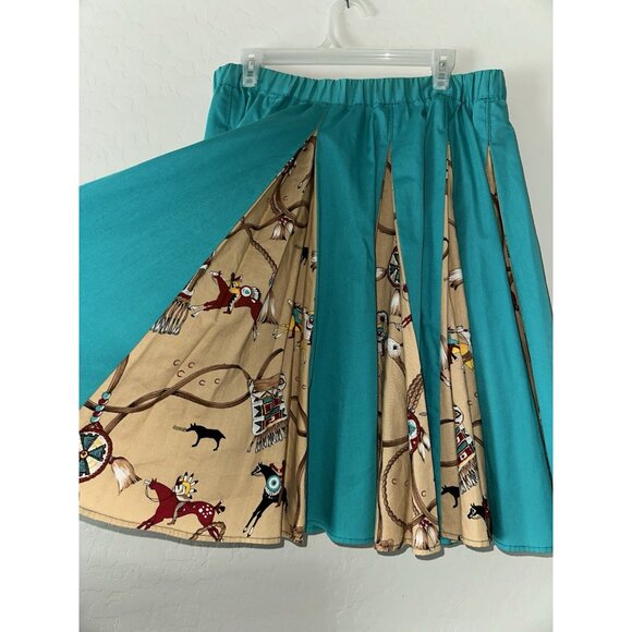 VTG square dance Circle Skirt Native American Theme Inlaid Panel with Belt M - Picture 5 of 7
